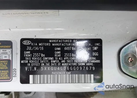 2016 Kia Optima Ex z USA, uszkodzony, nr VIN 5XXGU4L36GG097679